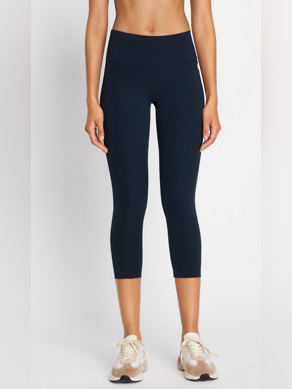 Tory Burch Active Tory Sport White Stripe Copped Leggings, Navy, XS
